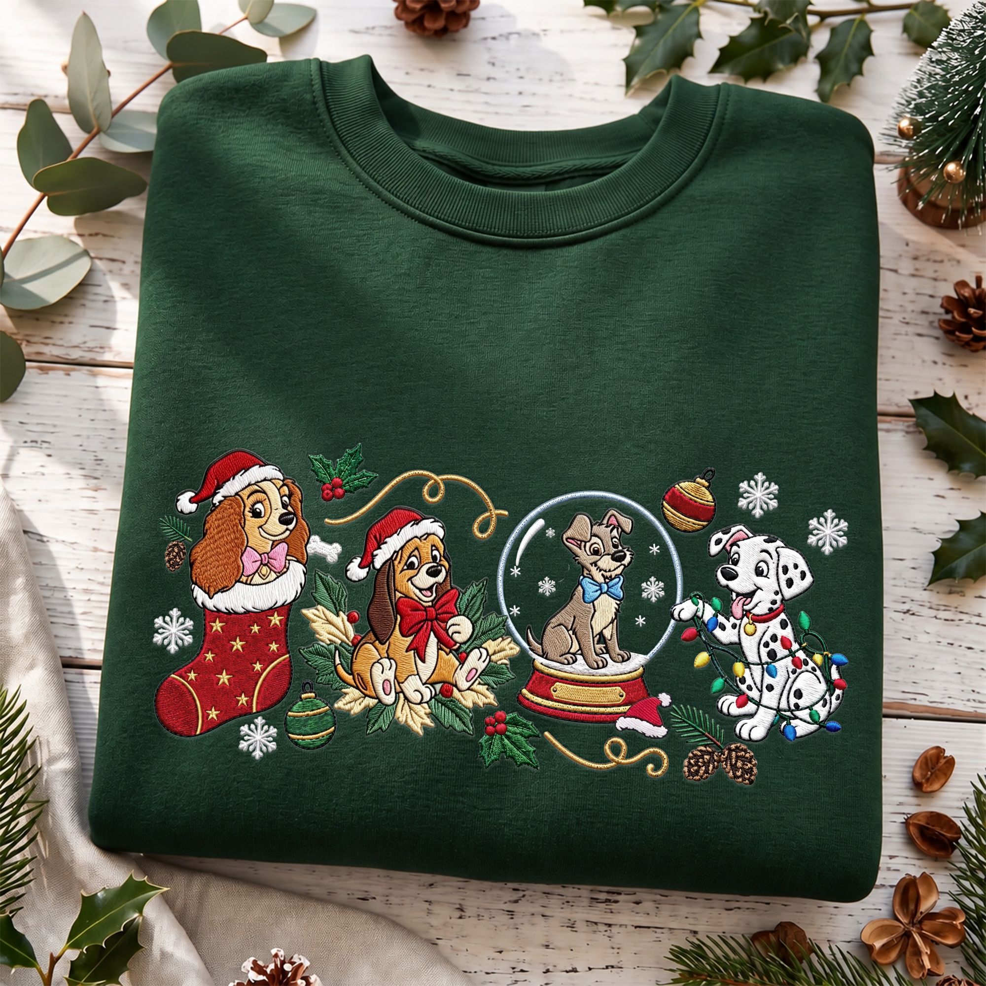 Disney Dogs Christmas Embroidered Sweatshirt Cozy Holiday Outfit Women 5 Disney Dogs Christmas Embroidered Sweatshirt Cozy Holiday Outfit Women