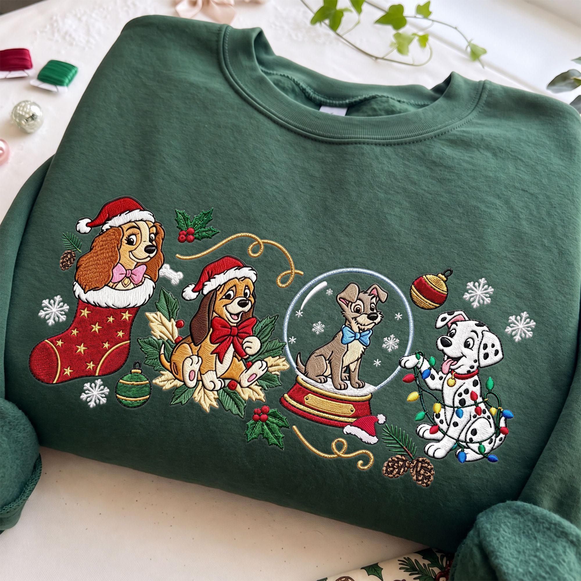 Disney Dogs Christmas Embroidered Sweatshirt Cozy Holiday Outfit Women 4 Disney Dogs Christmas Embroidered Sweatshirt Cozy Holiday Outfit Women