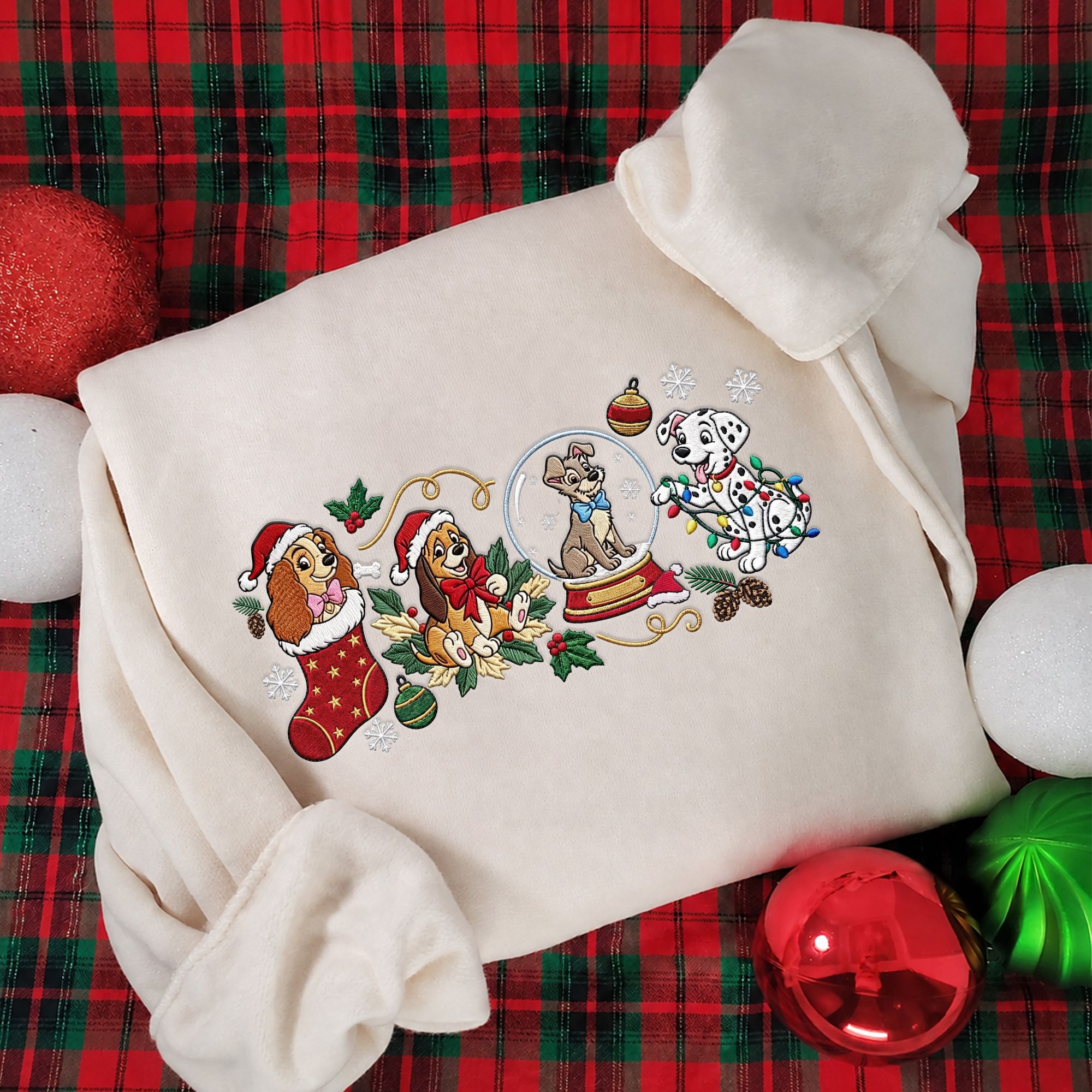 Disney Dogs Christmas Embroidered Sweatshirt Cozy Holiday Outfit Women 3 Disney Dogs Christmas Embroidered Sweatshirt Cozy Holiday Outfit Women