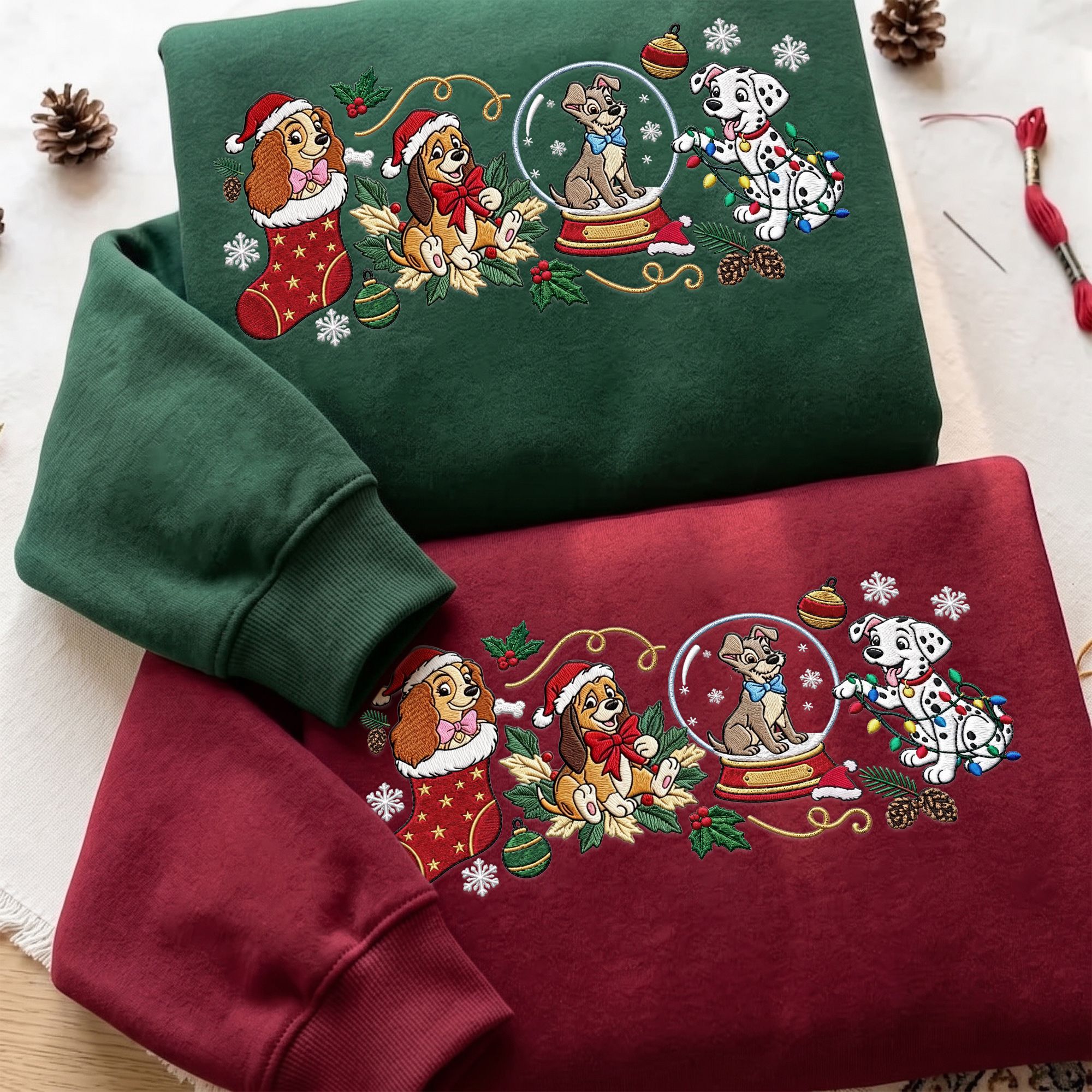 Disney Dogs Christmas Embroidered Sweatshirt Cozy Holiday Outfit Women 8 Disney Dogs Christmas Embroidered Sweatshirt Cozy Holiday Outfit Women