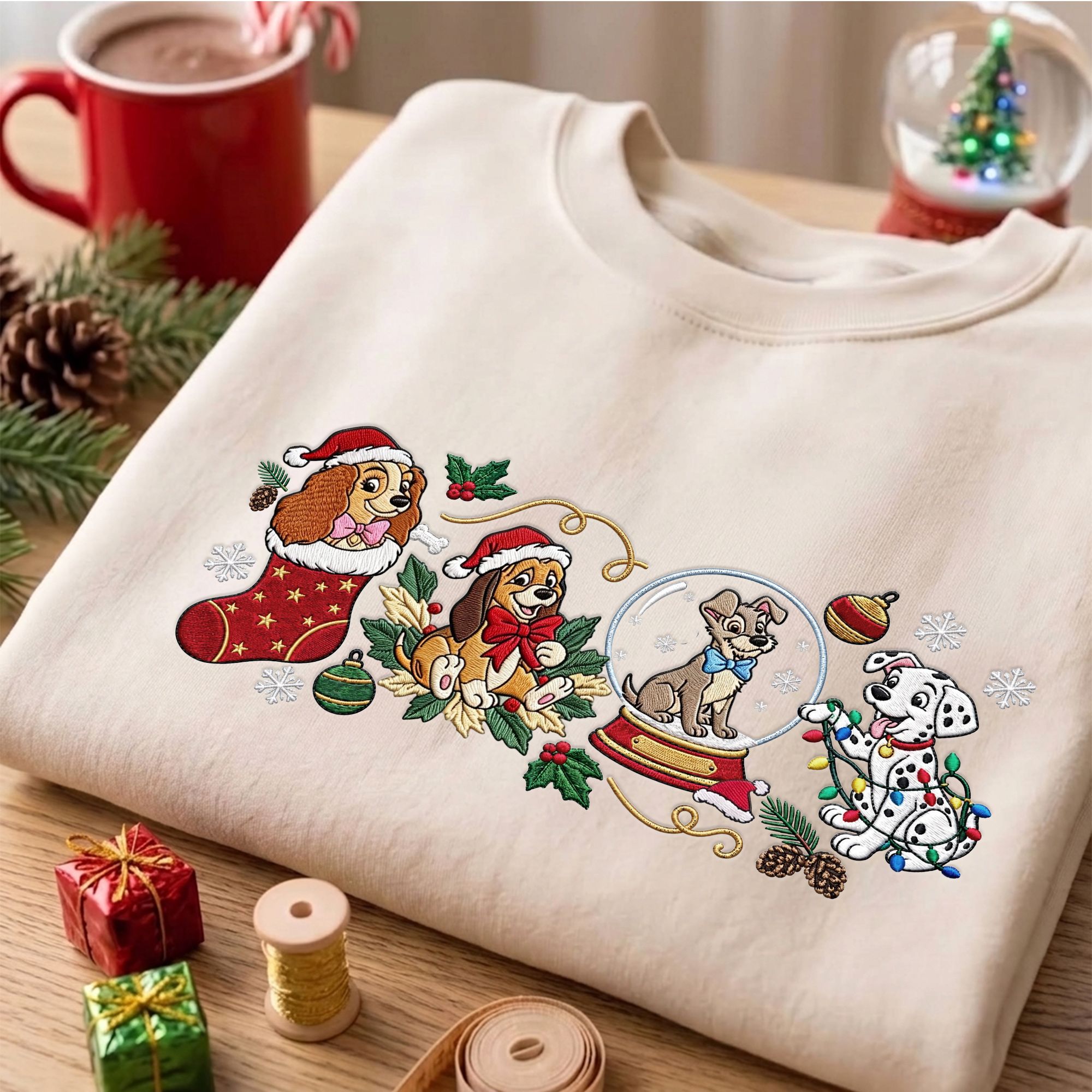 Disney Dogs Christmas Embroidered Sweatshirt Cozy Holiday Outfit Women 7 Disney Dogs Christmas Embroidered Sweatshirt Cozy Holiday Outfit Women