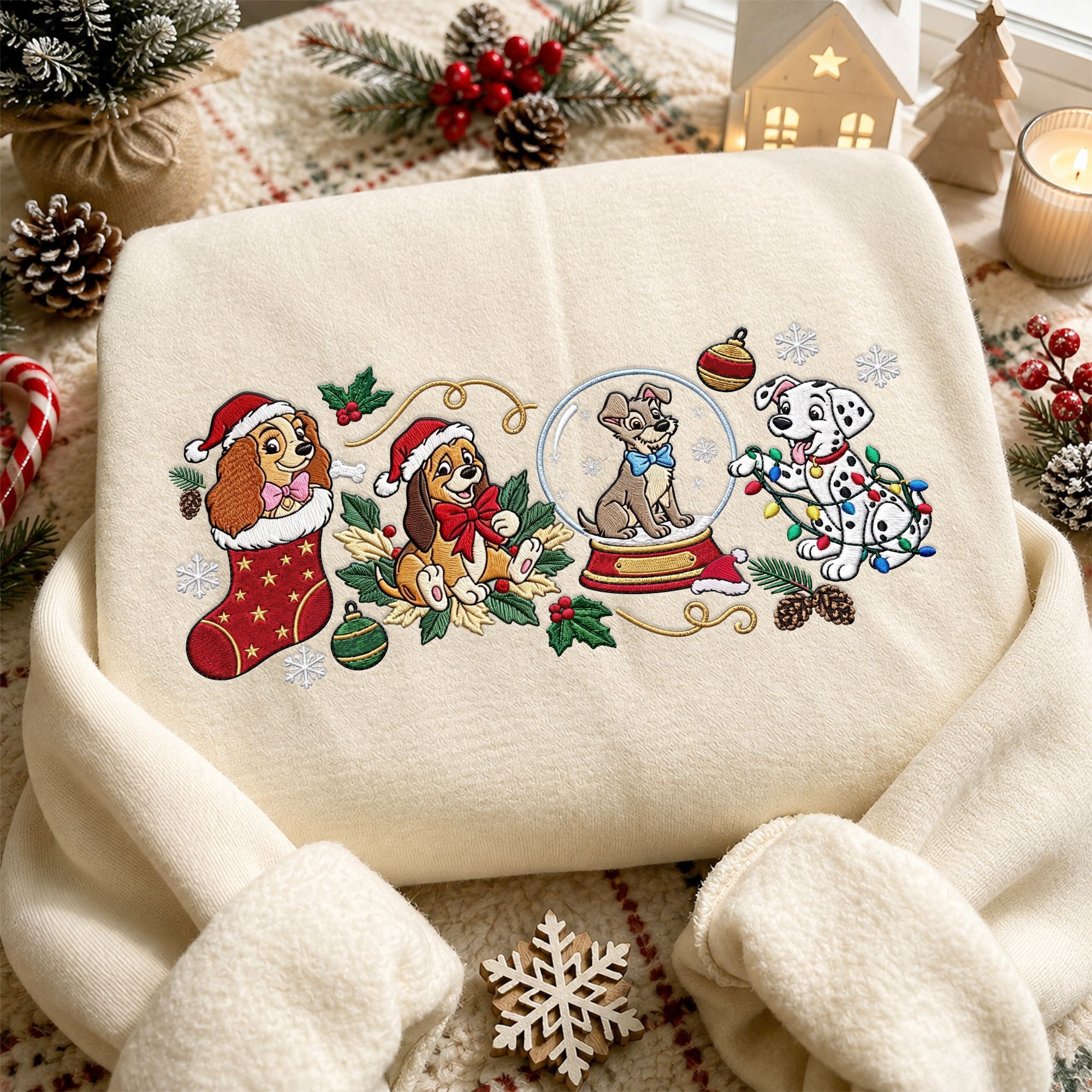 Disney Dogs Christmas Embroidered Sweatshirt Cozy Holiday Outfit Women 16 Disney Dogs Christmas Embroidered Sweatshirt Cozy Holiday Outfit Women