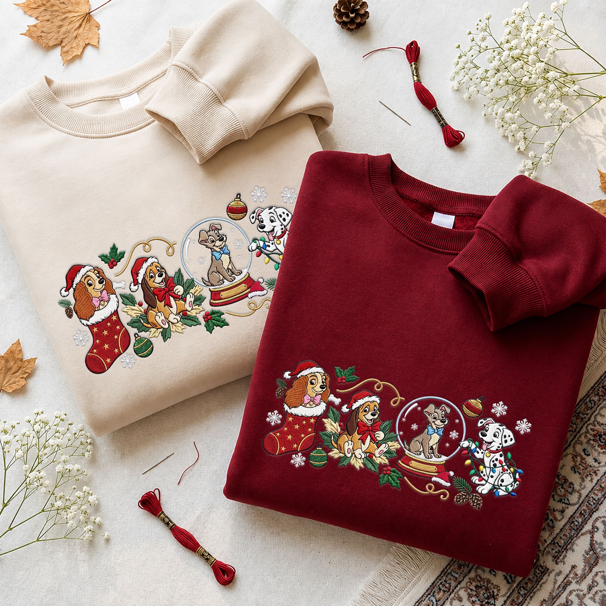 Disney Dogs Christmas Embroidered Sweatshirt Cozy Holiday Outfit Women 12 Disney Dogs Christmas Embroidered Sweatshirt Cozy Holiday Outfit Women