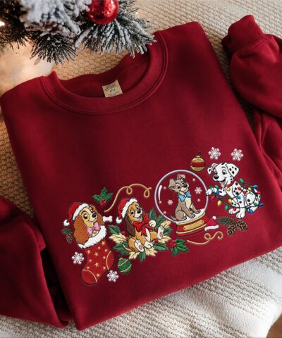 Disney Dogs Christmas Embroidered Sweatshirt Cozy Holiday Outfit Women